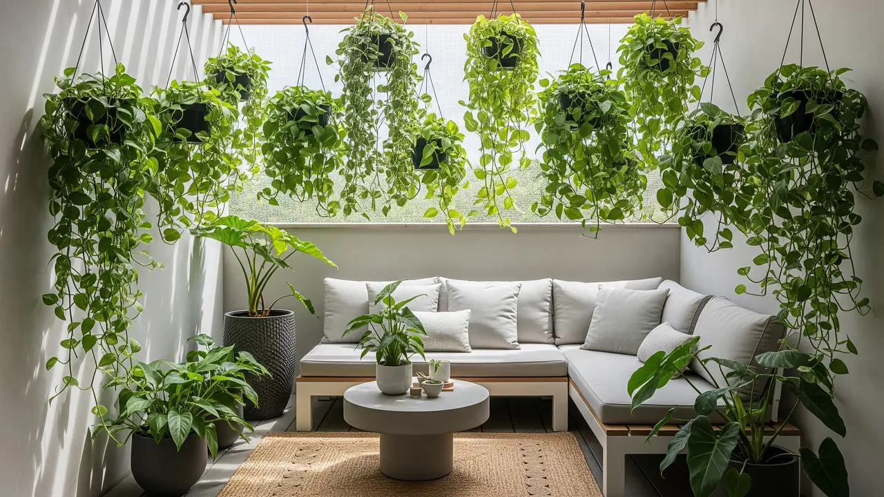 Teras Rumah Sempit tapi Sejuk dengan Tanaman Gantung (Image by Gemini AI)