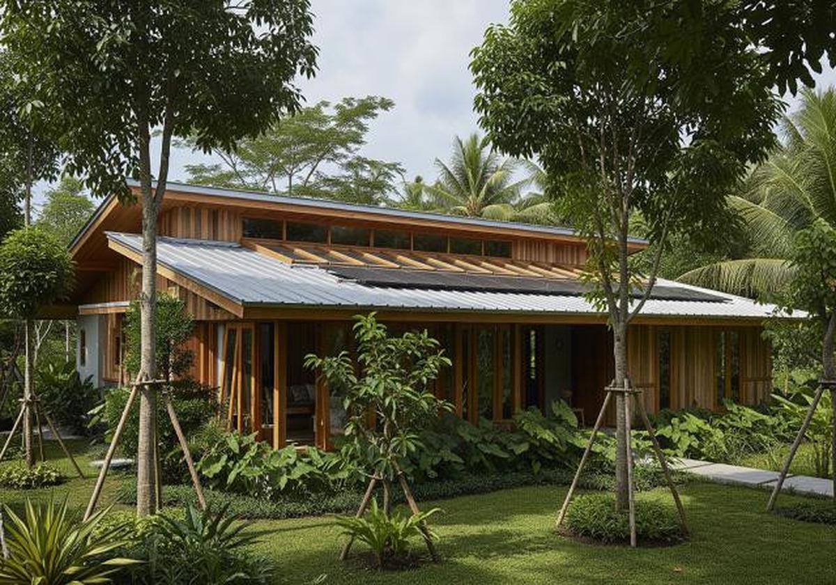 Japandi Hemat Energi/Desain Rumah Japandi Atap Landai (Sumber: gemini.com)