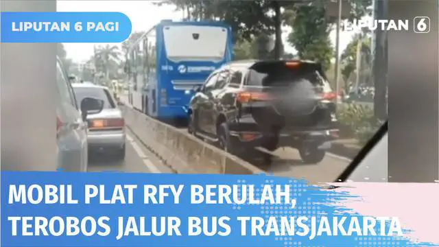Kendaraan berplat khusus, RFY, terekam kamera warga menerobos jalur bus Transjakarta di kawasan Margasatwa, Pasar Minggu. Menurut polisi, pengendara beralasan ingin cepat untuk antar kerabatnya ke rumah sakit.