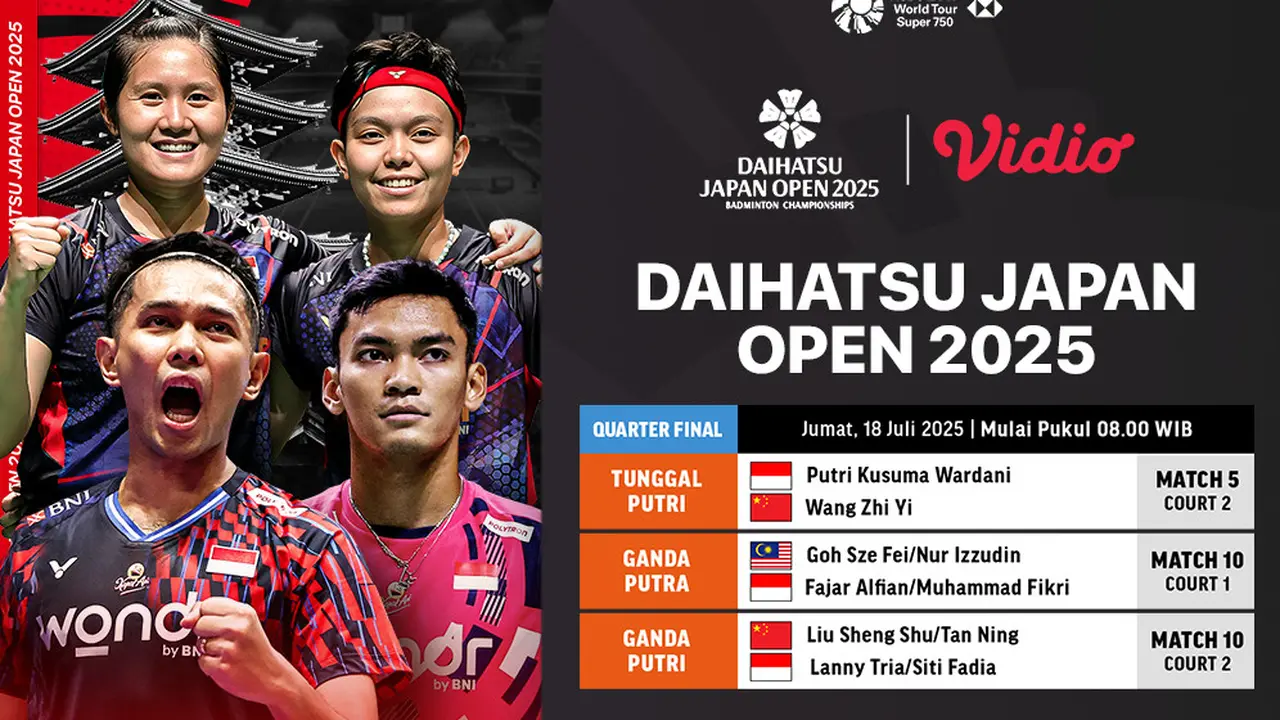 Siaran Langsung Daihatsu Japan Open 2025 - Perempat Final di Vidio
