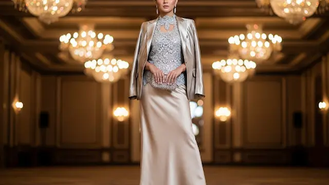 Brokat Berpayet dengan Satin Blazer Berstruktur