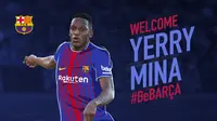 Bek asal Kolombia, Yerry Mina, resmi menjadi pemain Barcelona pada Kamis (11/1/2018). (dok. FC Barcelona)