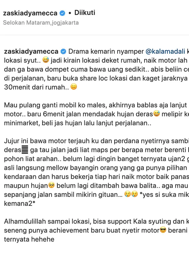 Unggahan Zaskia Adya Mecca. (Foto: Dok. Instagram @zaskiadyamecca)