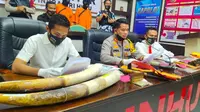 Kapolres Indragiri Hulu dalam konferensi pers penangkapan dua pemburu gajah. (Liputan6.com/Istimewa)