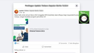 Tangkapan layar klaim tautan pendaftaran program pemutihan tunggakan BPJS Kesehatan yang beredar di Facebook.
