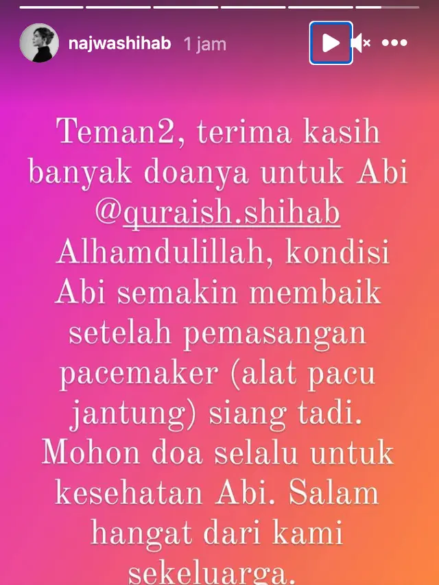 Unggahan Najwa Shihab terkait kondisi ayahnya. (Foto: Instagram @najwashihab)