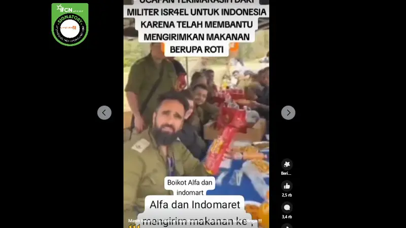Tangkapan layar klaim video Alfamart dan Indomaret mengirimkan makanan ke militer Israel