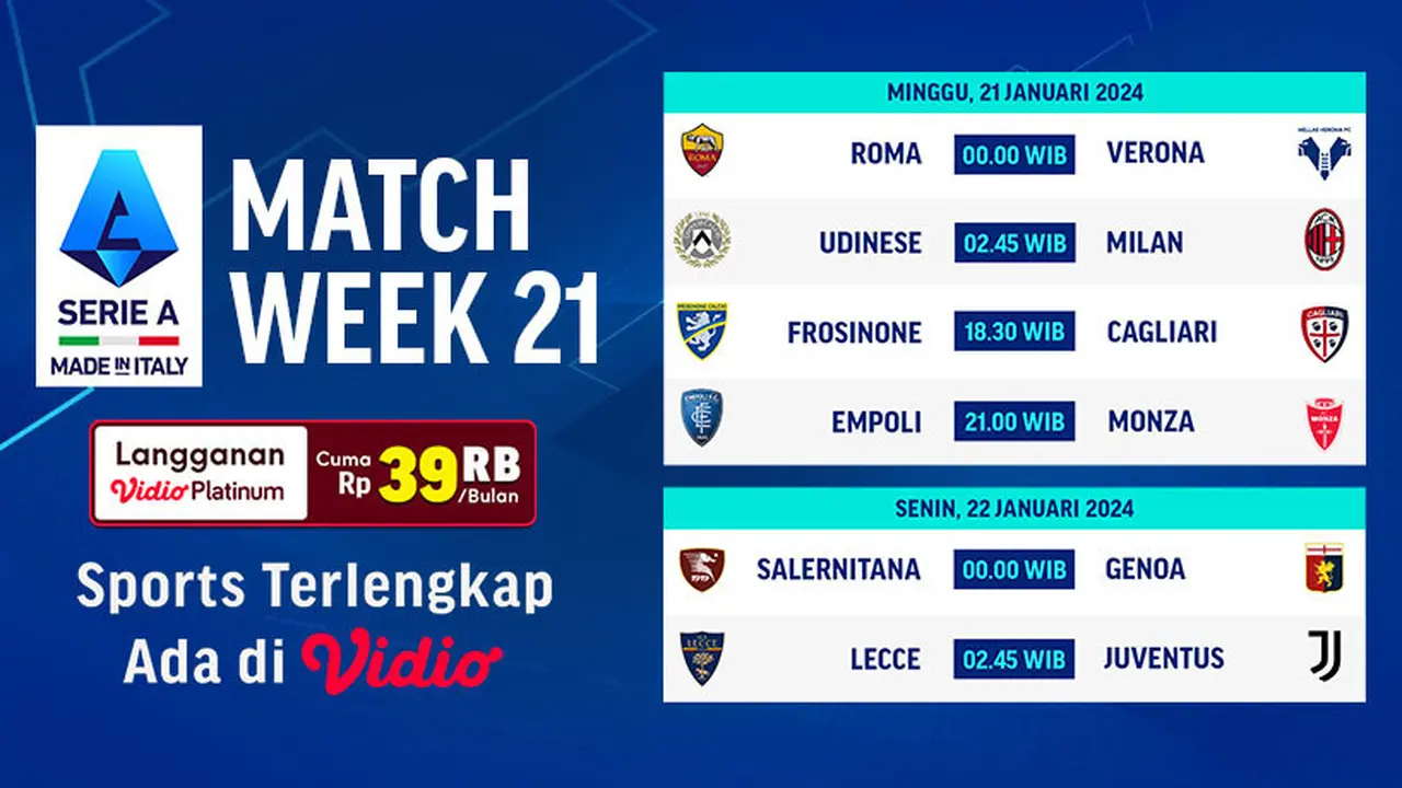 Link Live Streaming Liga Italia 2023/2024 Matchweek 21 di Vidio Pekan Ini
