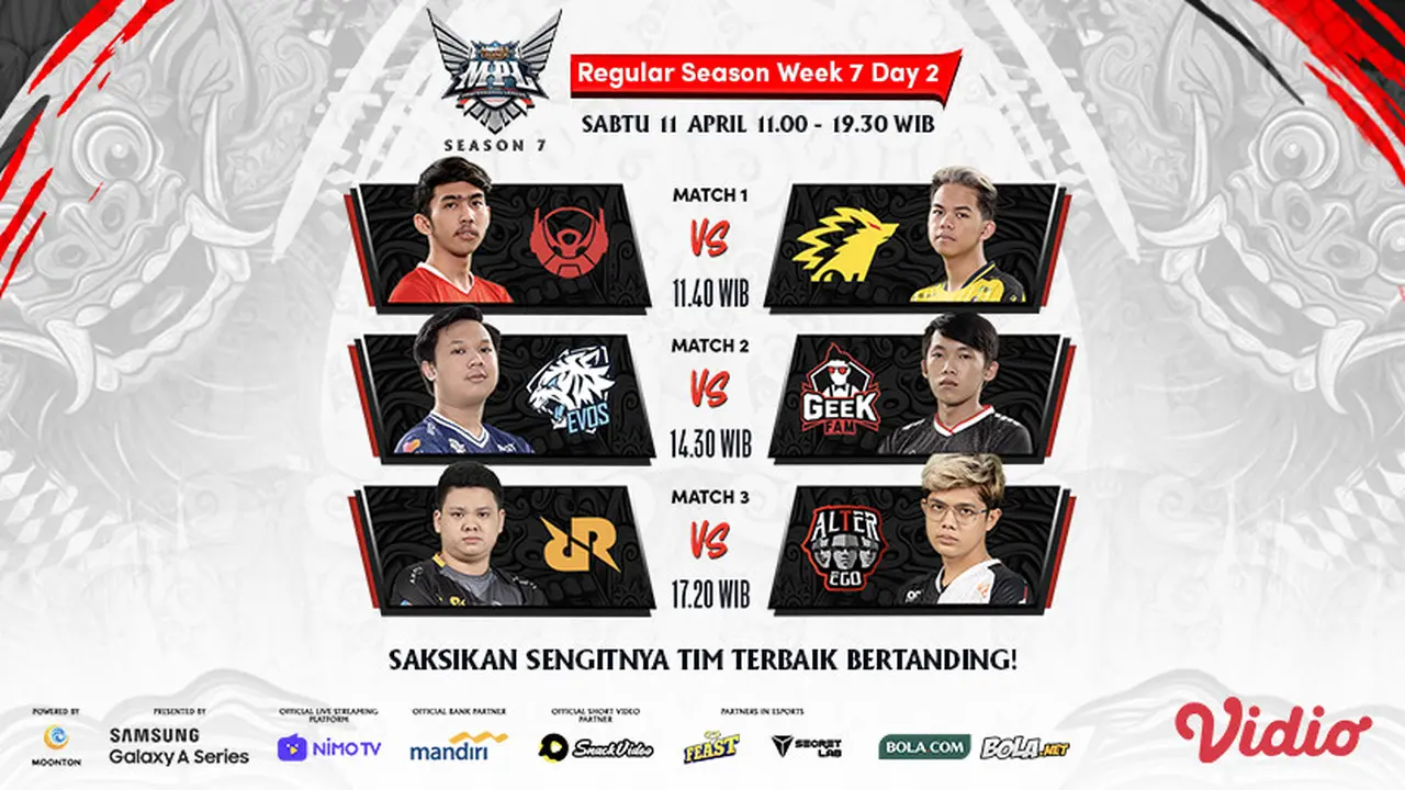 MPL Season 7 Pekan Ketujuh di Vidio, Sabtu 10 April 2021