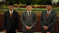 Wakil Menteri Keuangan Thomas A.M. Djiwandono Memberikan Keterangan Pers didampingi Yuliot sebagai Wakil Menteri Investasi dan Sudaryono sebagai Wakil Menteri Pertanian di Istana Negara, Jakarta, Kamis (18/07/2024). (Dok&nbsp;setkab.go.id)