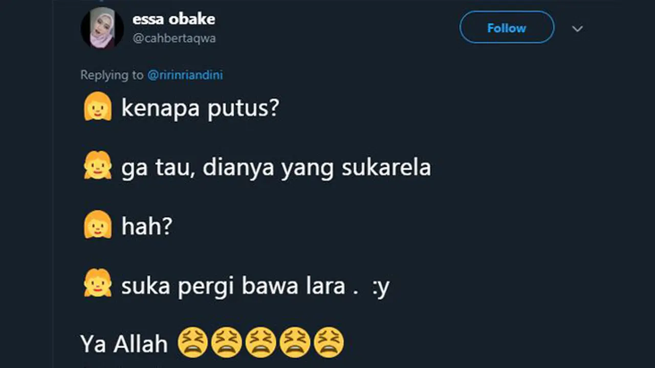 Deretan Twit Kocak 'Kenapa Putus' ala Warganet, Ujungnya Bikin Baper