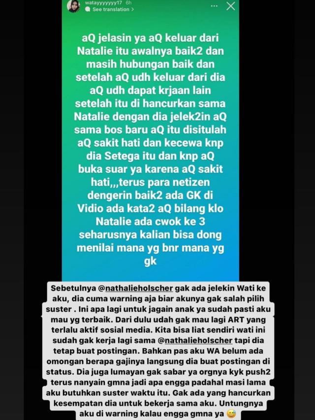 Unggahan Nathalie Holscher soal pernyataan bekas pembantunya, Tri Murwati. (Foto: Instagram @nathalieholscher)