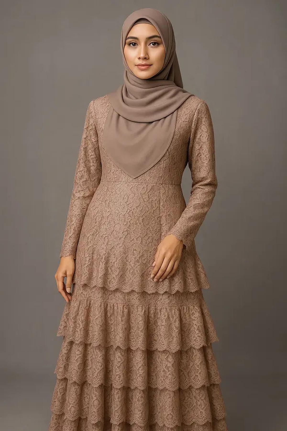7 Model Long Dress Brokat Menutup Dada, Elegan dan Syar'i untuk Gaya Hijab 2025