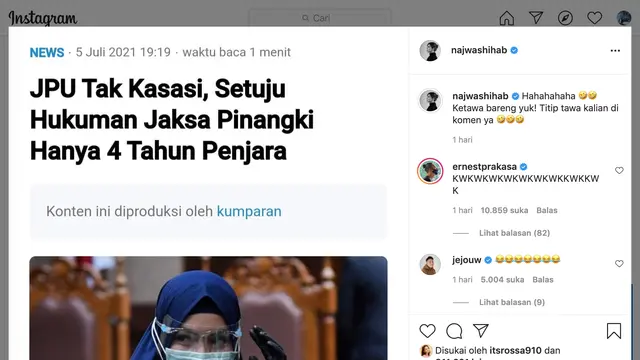 Unggahan Najwa Shihab. (Foto: Instagram @najwashihab)