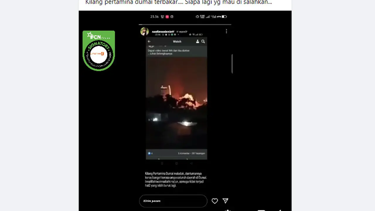 Tangkapan layar klaim video kilang Pertamina Dumai kebakaran