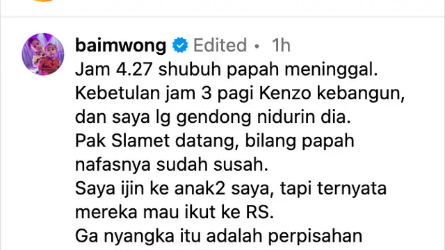 Unggahan Baim Wong. (Foto: Dok. Instagram @baimwong)