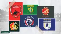 Kolase - Logo Klub PSM Makassar, Persik Kediri, Persebaya Surabaya, Arema FC, Sriwijaya FC, Persipura Jayapura (Bola.com/Adreanus Titus)
