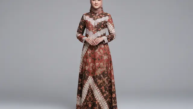 Gamis Batik Kombinasi Lace atau Brokat Tipis