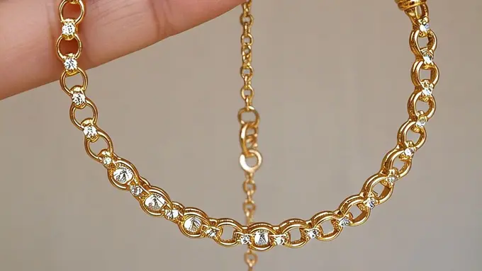 Model Gelang Emas Rantai dengan Batu Permata Bangle/via Meta AI