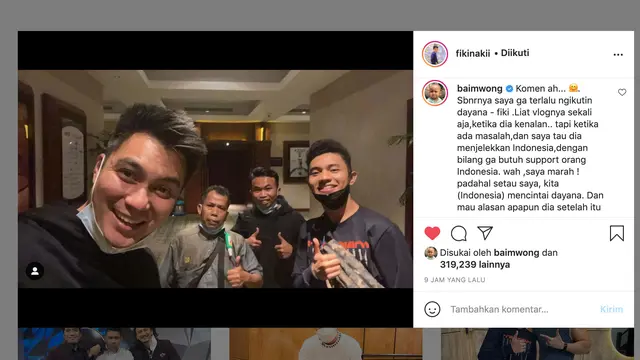 Unggahan Fiki Naki. (Foto: Instagram @fikinakii)