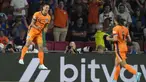 Pemain Timnas Belanda, Tijjani Reijnders, melakukan selebrasi setelah mencetak gol ke gawang Bosnia dan Herzegovina di laga UEFA Nations League. (AP Photo/Peter Dejong)