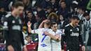 Pemain Sampdoria, Filip Duricic, melakukan selebrasi setelah mencetak gol ke gawang Juventus pada laga pekan ke-26 Serie A 2022/2023 di Allianz Stadium, Senin (13/03/2023). (Spada/LaPresse via AP)
