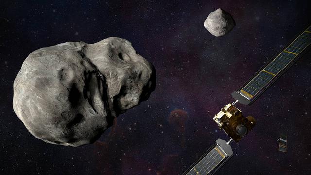 Ilustrasi pesawat ruang angkasa DART NASA dan LICIACube Badan Antariksa Italia (ASI) sebelum menabrak asteroid Didymos. (NASA / Johns Hopkins APL / Steve Gribben)