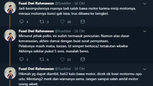 Viral Curhatan Motornya Dicuri, Kisah Mahasiswa Ini Berakhir Kocak