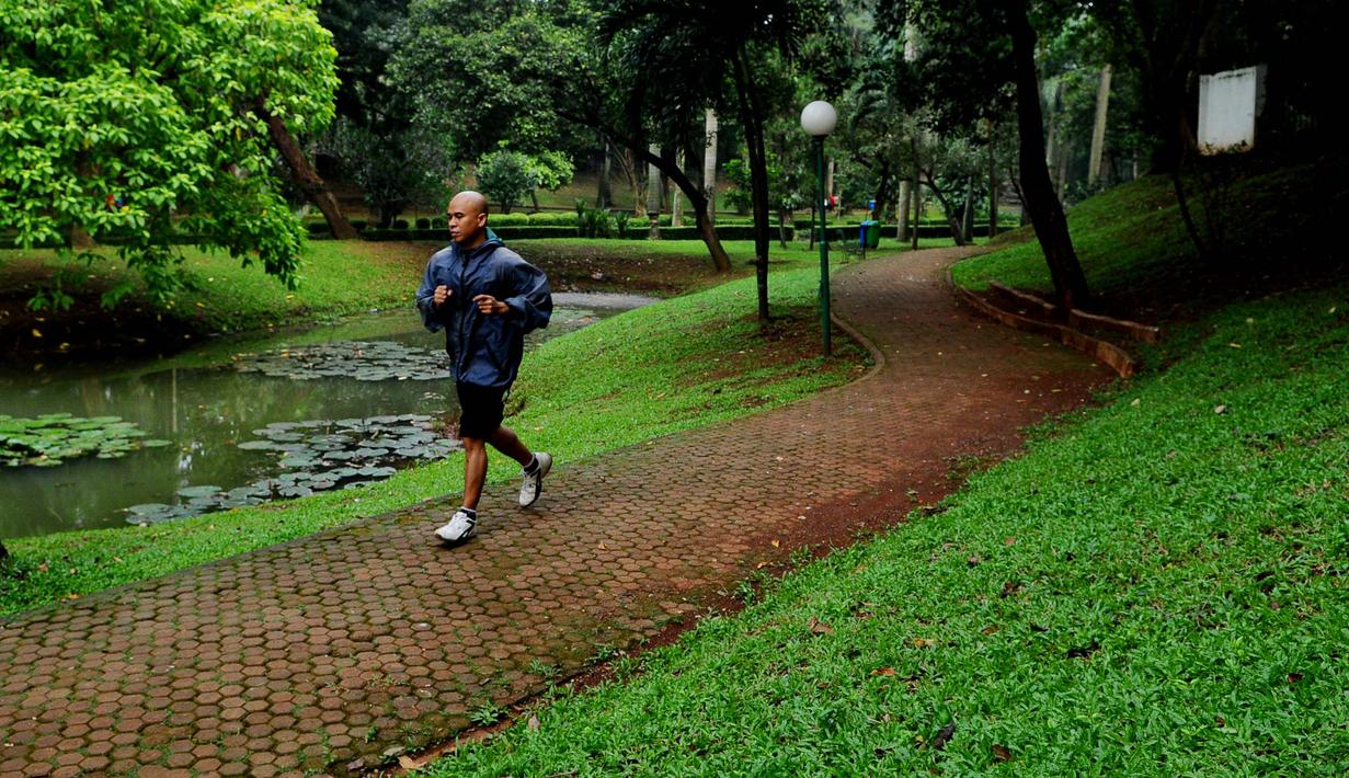 Seorang warga memanfaatkan area untuk berolahraga di Taman Langsat, Kebayoran Baru, Jakarta Selatan, Kamis (06/03/14). (Liputan6.com/Andrian Martinus Tunay)