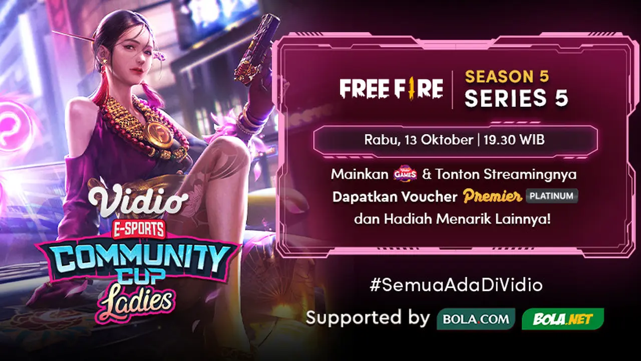 Jadwal dan Live Streaming Vidio Community Cup Ladies Season 5 Free Fire Season 5 di Vidio, Rabu 13 Oktober 2021