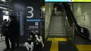 Orang-orang menunggu layanan kereta api saat layanan perjalanan dihentikan setelah gempa bumi di stasiun kereta Tokyo di Tokyo, Kamis (17/3/2022) pagi. Gempa kuat Magnitudo 7,3 mengguncang lepas pantai Fukushima di Jepang utara pada hari Rabu (16/3), memicu peringatan tsunami. (AP Photo/Hiro Komae)
