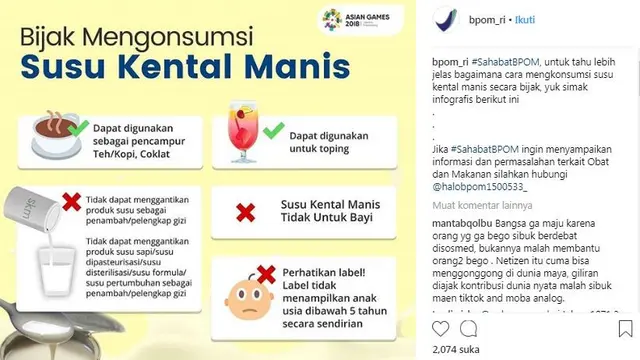 Infografik BPOM tentang penggunaan susu kental menis (Foto: Instagram/@bpom_ri)