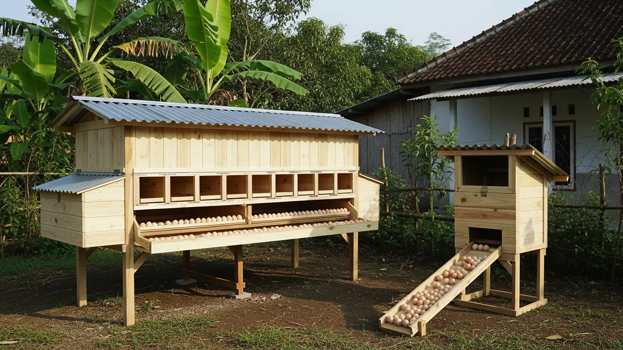 Model Kandang Ayam dengan Sistem Panen Telur Tanpa Masuk