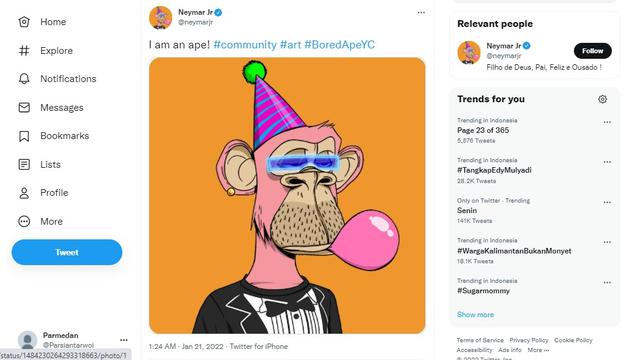Neymar Jr membeli NFT BAYC