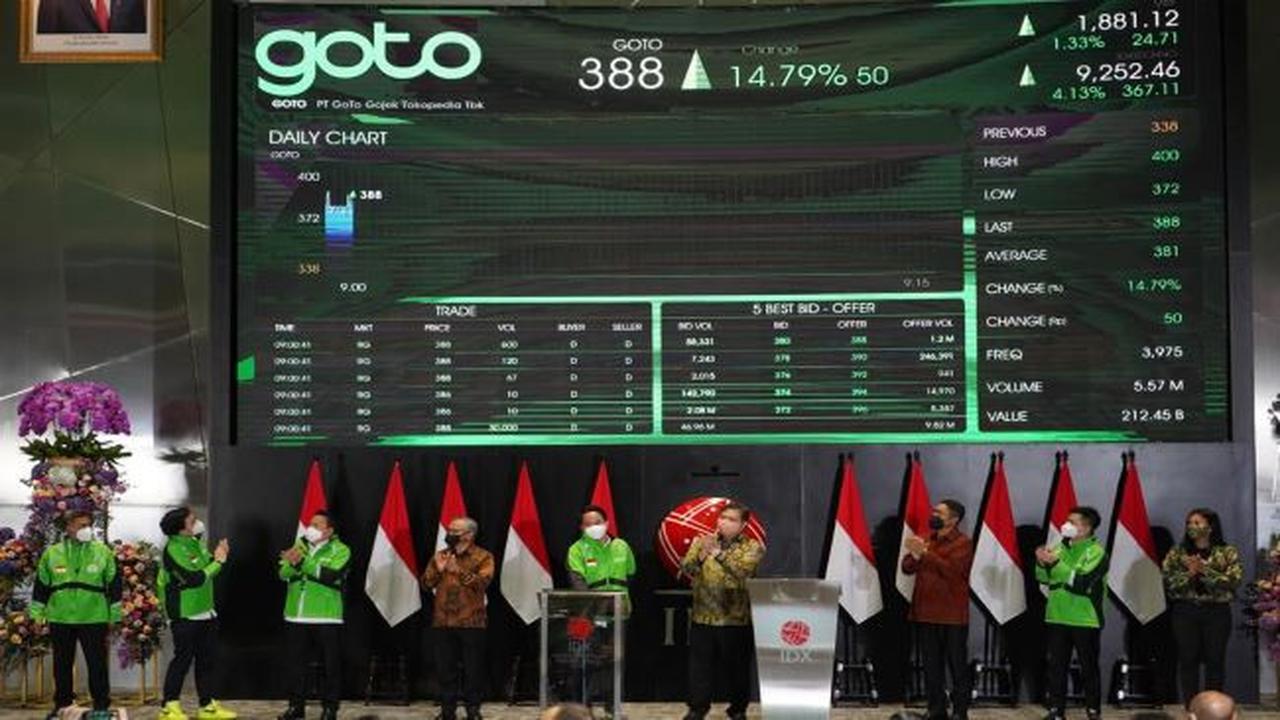 Pencatatan perdana saham PT GoTo Gojek Tokopedia Tbk (GOTO), Senin (11/4/2022) (Dok: BEI)