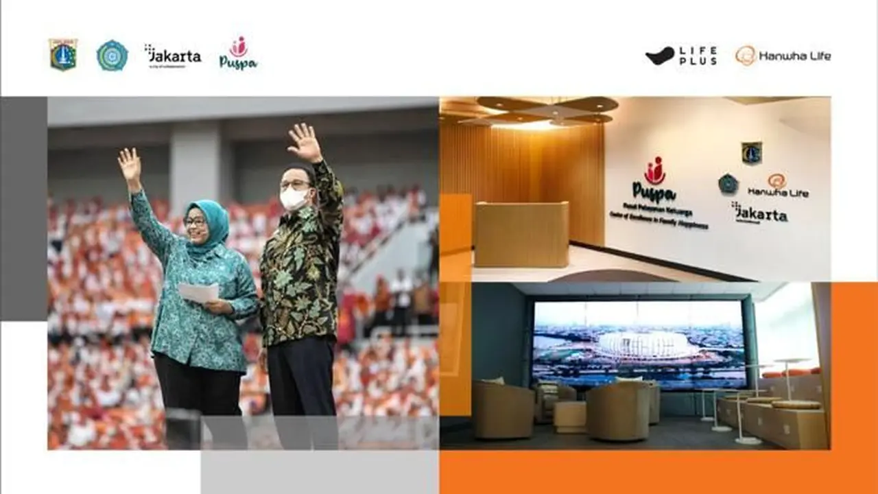 Gubernur DKI Jakarta, Anies Baswedan dan Ketua TP PKK Provinsi DKI Jakarta, Fery Farhati dalam acara peresmian Pusat Pelayanan Keluarga (PUSPA) di Jakarta International Stadium pada 16 Juli 2022. (Foto: Hanwha Life)