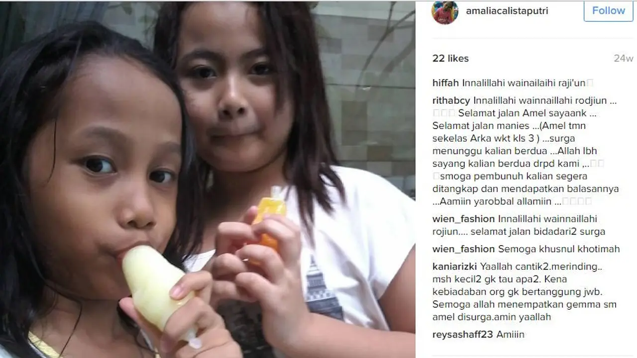 Korban pembunuhan sadis Pulomas, Dianita Gemma Dzalfayla dan Amelia Calista Putri.