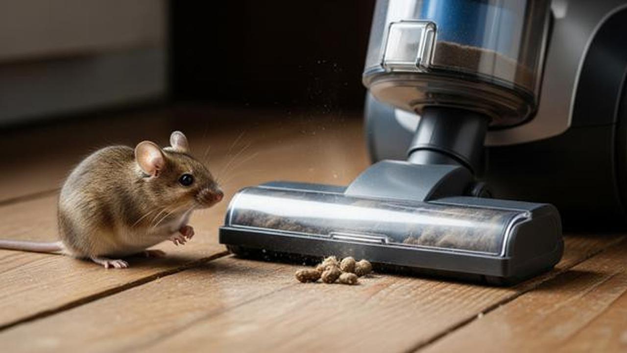 Ilustrasi kotoran tikus tersedot vacuum cleaner.
