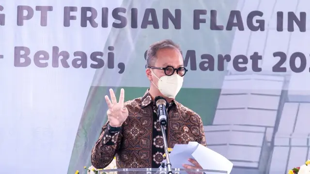 Menteri Perindustrian Agus Gumiwang Kartasasmita pada Groundbreaking Pabrik Baru PT Frisian Flag Indonesia di Cikarang, Kabupaten Bekasi, Jawa Barat, Selasa (9/3/2021).