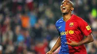 Barcelona&#039;s Cameroonian Samuel Eto&#039;o celebrates his goal against Valladolid during their Liga football match on November 8, 2008 at the New Camp stadium, in Barcelona. AFP PHOTO/JOSEP LAGO 