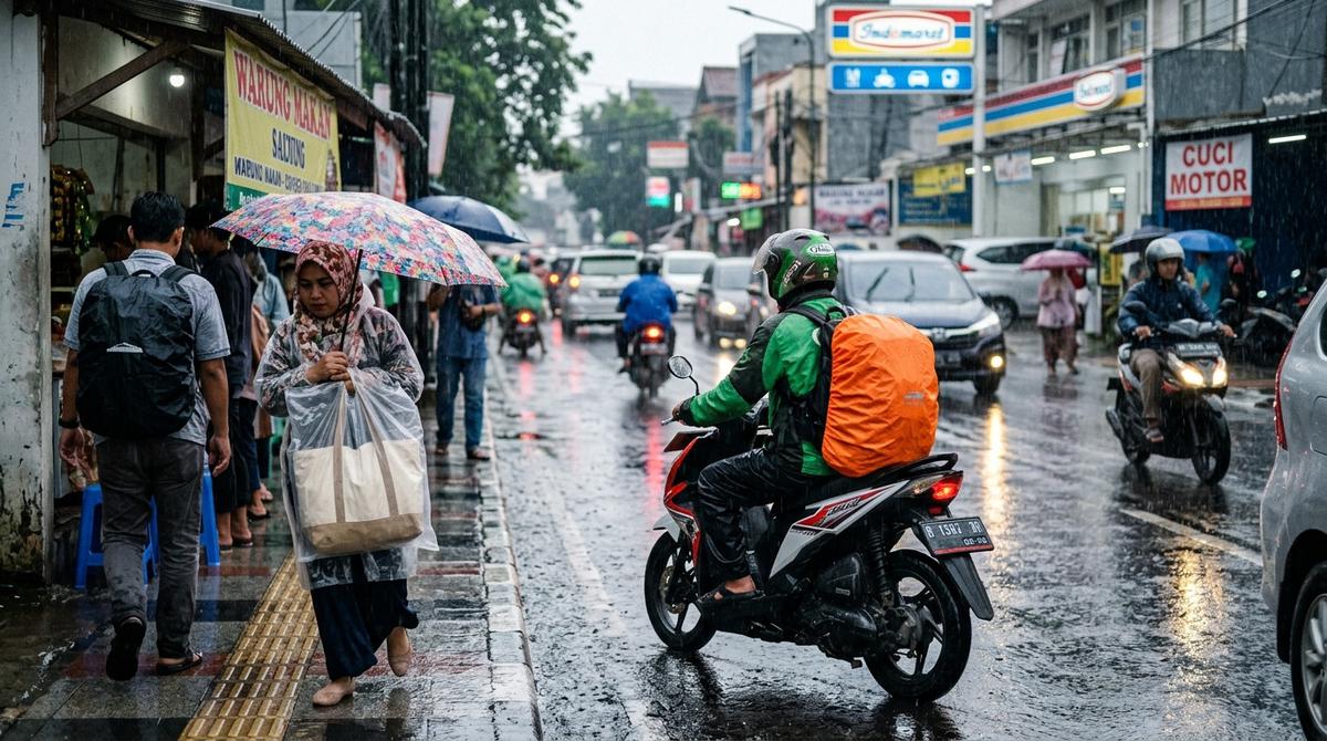 Tips Menjaga Tas Tetap Kering Saat Hujan Deras (AI Generated)