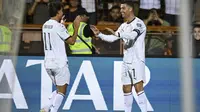 Cristiano Ronaldo berhasil mengukir brace saat Timnas Portugal membungkam Andorra dengan skor 5-0 pada laga perdana putaran pertama Grup F kualifikasi Piala Dunia 2026 zona Eropa,&nbsp;di Vazgen Sargsyan Republican Stadium, Sabtu (6/9/2025) malam WIB. (AP Photo/Hakob Berberyan).