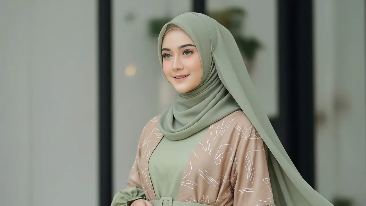 Gamis Batik Earthy Tone Kombinasi Lengan Balon Modern 2025
