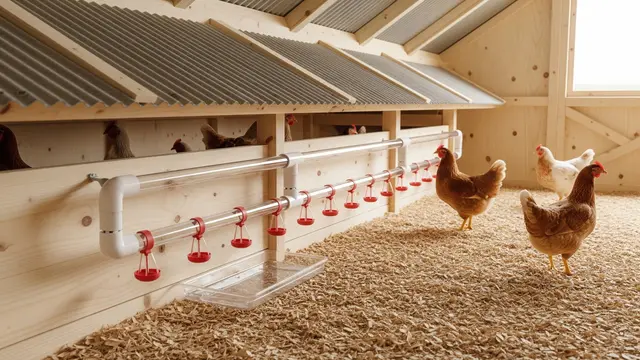 Model Kandang Ayam dengan Sistem Minum Bersih Tanpa Kotoran/Gemini AI