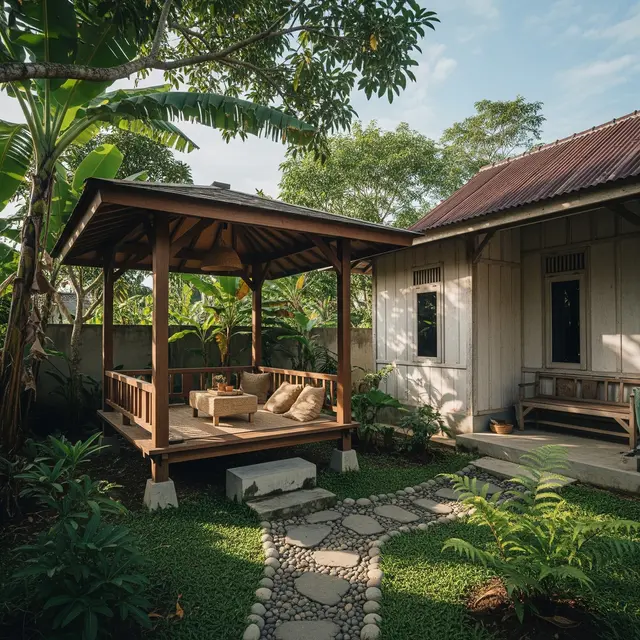 9 Ide Gazebo Rumah Kampung Minimalis, Inspirasi Ruang Santai dengan Nuansa Alami