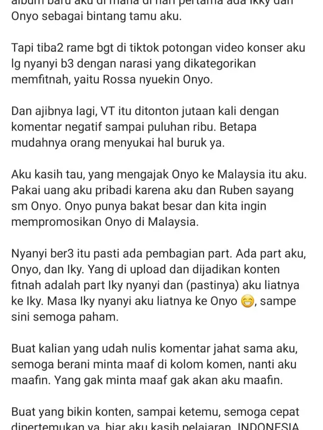 Unggahan Rossa. (Foto: Dok. Instagram @itsrossa910)