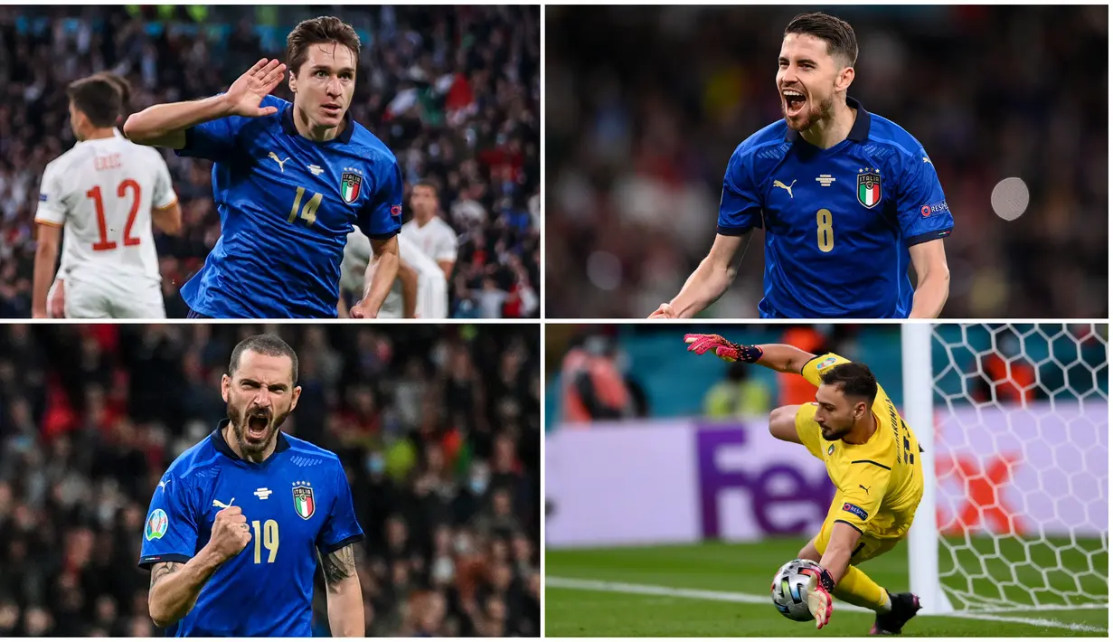 Timnas Italia berhasil melaju ke babak final Euro 2020 (Euro 2021) usai membungkam Spanyol lewat adu penalti. Berikut lima pemain yang tampil apik di laga tersebut.