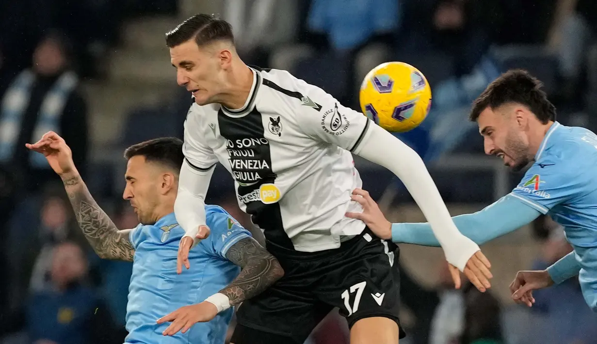 Udinese membuka keunggulan lewat gol yang dicetak Lorenzo Lucca di menit ke-47. (AP Photo/Andrew Medichini)
