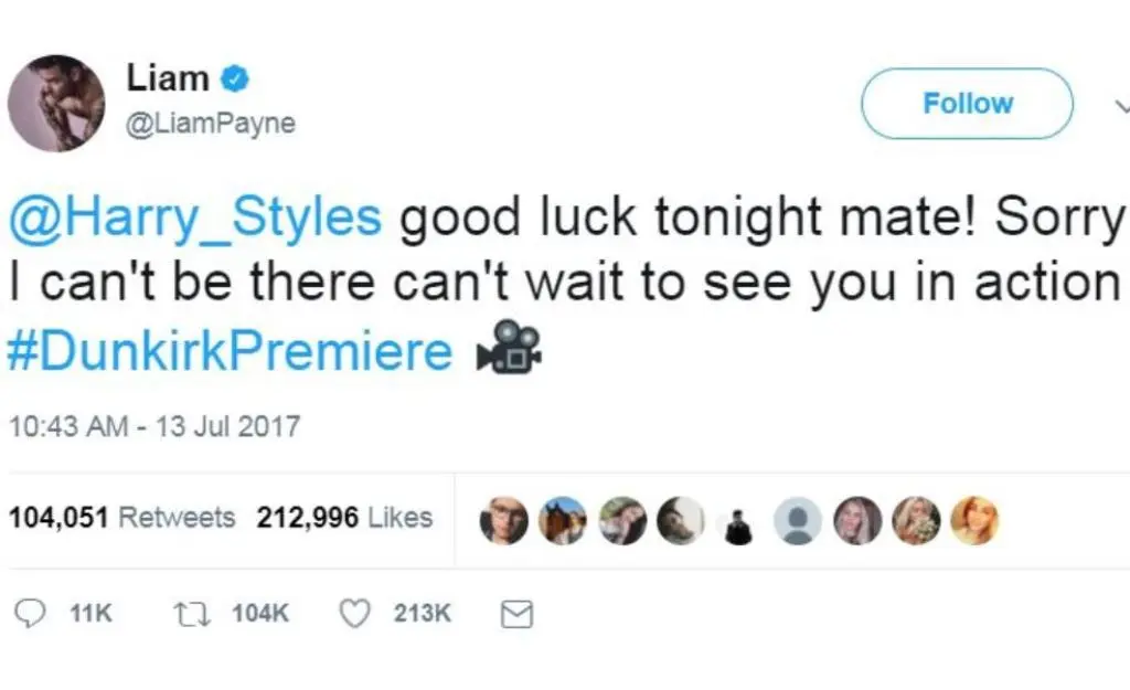 Dukungan Liam Payne untuk film Harry Styles. [foto: twitter/liampayne]