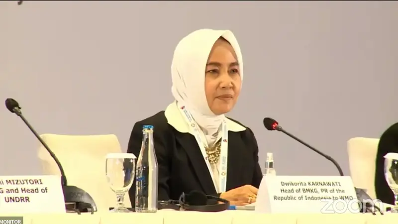 Ketua BMKG Dwikorita Karnawati ikut menjadi pembuka hird Multi-Hazard Early Warning Conference di Bali pada Senin 23 Mei 2022.